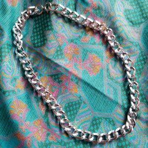 Vintage chunky chain choker necklace silver tone
